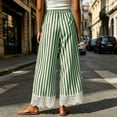 thumbnail image 6 of VBVC Women's Striped Drawstring Wide Leg Pants , Casual Summer Beach Trousers For Women , Ladies' Lace Trim Hem Loose Pants with Pockets, Green , S-3XL, 6 of 10
