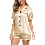 UTTOASFAY Women Silk Satin Pajamas Set Sleepwear Loungewear Button-Down
