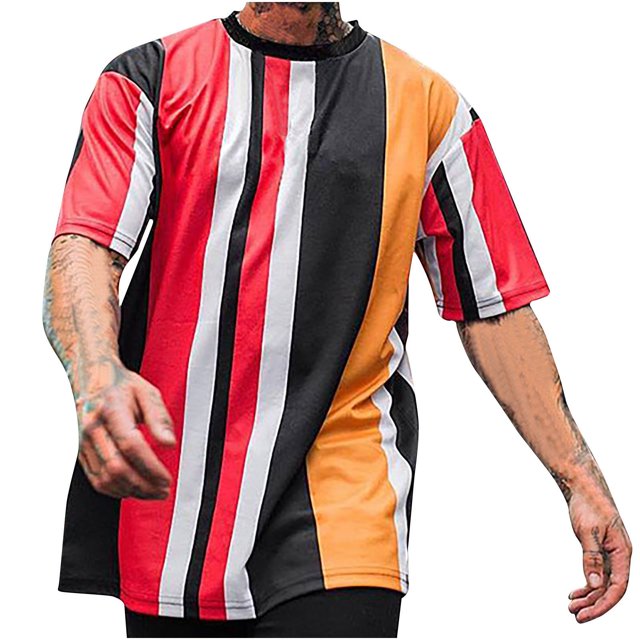 Chemises pour Hommes Mode, Chemises à Manches Courtes pour Hommes, Mode Estivale Décontractée pour Hommes, Haut à Manches Courtes à Rayures, T-Shirt à Col Rond pour Hommes, Chemises de Mode pour Hommes, Chemises à Manches Courtes Décontractées pour Hommes