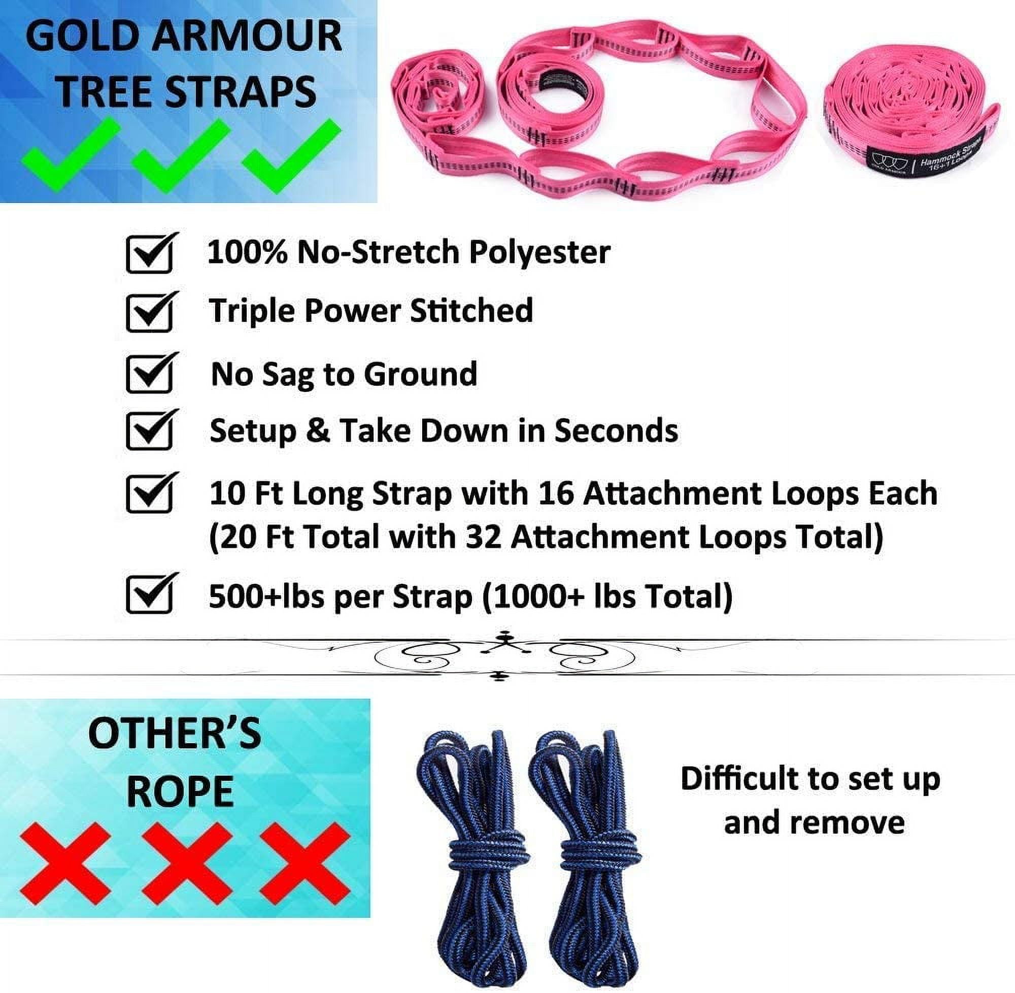 Gold Armour Camping Hammock - Extra Large Double Parachute Hammock Peach and Pink