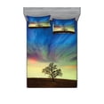 thumbnail image 2 of Ambesonne Tree Fitted Sheet & Pillow Sham Set, Surreal Sky Field Ombre, Twin, Blue Lime Brown, 2 of 3