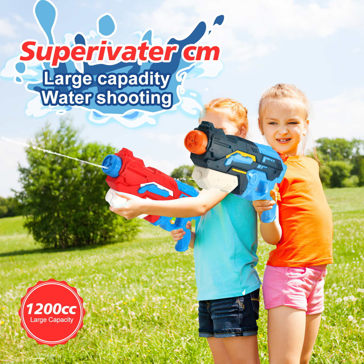 Henotian Water Guns for Kids - 1200cc 2 Pack Super Soaker Water Gun, Water Blaster Leakproof Pool Water Blaster Squirt Blaster for Kids, Adults, Summer Outdoor Toys for Kids