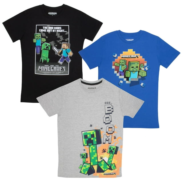 Set de ropa Minecraft Creeper Grid para niños con 3 camisetas talla 4