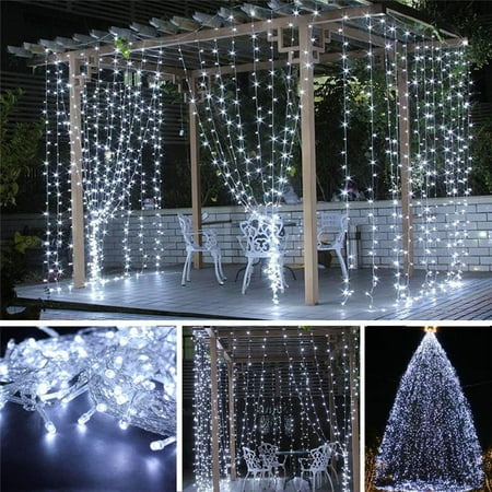 - 110V 9.8ft x 9.8ft 300LED Curtain Light Fairy String Lights Indoor Decoration Hanging Wall Lights For Bedroom Living Room Garden Party Wedding Christmas Xmas Decor 5 Colors