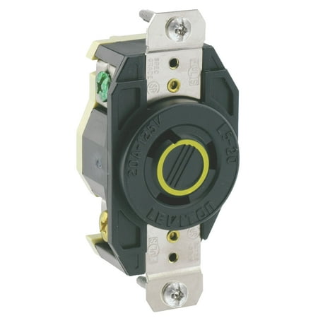 Locking Flush Receptacle Leviton 2310 20 Amp, 125 Volt, Flush Mounting Grounding Locking Receptacle, Industrial Grade, Grounding, V-0-MAX, Black ()