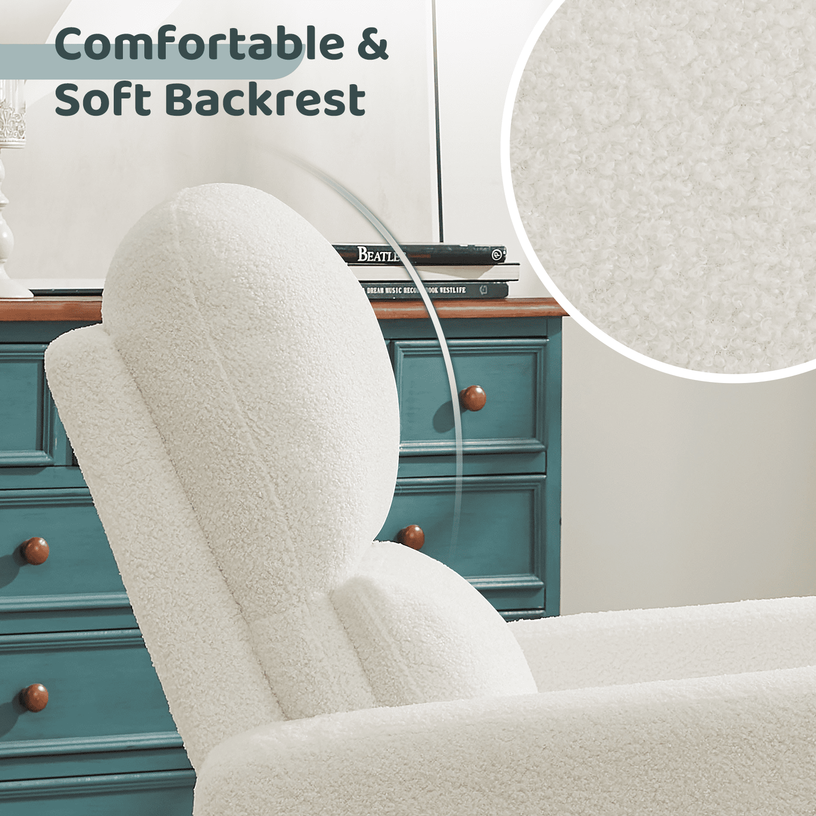Aemeios Swivel Manual Recliner Chair Teddy Fabric Nursery Glider Rocker Recliner, White