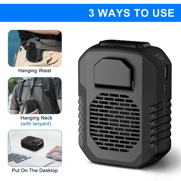Elegant Choise Personal Fan Portable USB Rechargeable Waist Clip Fan Working Fan Hanging Cooling Work Fan w/ Power Bank