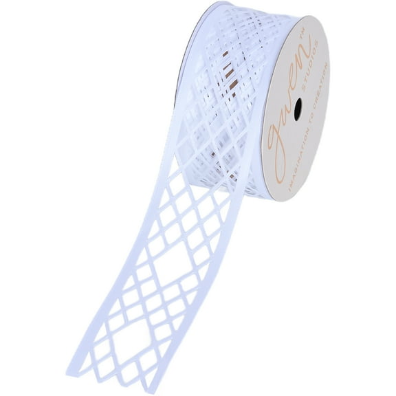 Gwen Studios 1.5" White Diamond Cut Out Satin Ribbon, 3 Yards