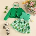 thumbnail image 4 of CUZIBR Toddler Girls Spring Summer Floral Dress Clothes Sets Long Sleeve Ruffles Trim Cardigan Coat Tops Sleeveless A-Line Floral Print Crewneck Patchwork Dresses Headbands Outfits,Green,6-9 Months, 4 of 8