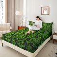 thumbnail image 4 of Manfei Green Damask Flower Queen Sheet Sets, Tribal Hippie Mandala Flat Sheet, Teen Adult Female Man Queen Fitted Sheet, Super Cozy Room Decor, 4-Piece, 4 of 7