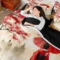 thumbnail image 5 of Manfei Watercolor Geisha Twin Bedding Sets for Home, Fuji Sakura Bedding Comforter Set for Office, Red Brown Green, Black Reversible7 Pieces, 5 of 6