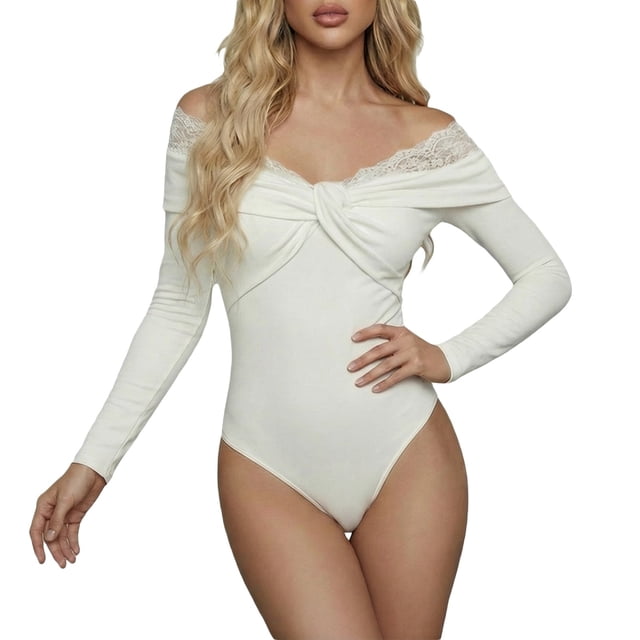 Lixiuxyad ’s Lace Panel One Shoulder Front Bodysuit – & Party Ready,White
