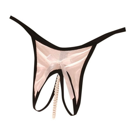 BYHONG Sexy Thong Women s Inner Thread Pearl Hot Seductive Massage Transparent T Shirt Open Cut Underwear Womens Panties White One Size