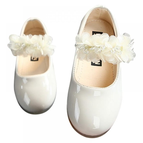 Girls Flower Single Princess Flat Shoes Leather Sandals