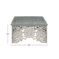 thumbnail image 3 of DecMode 36" x 19" White Wood Handmade Intricately Carved Floral Coffee Table with Clear Glass Top, 1-Piece, 3 of 10
