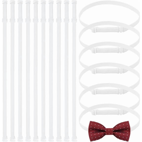 16Pcs Adjustable Polyester Elastic Tie Extender Bands White Button Extender with Plastic Buckle DIY Accessories for Ties Length: 9.5~17.1 Inch White