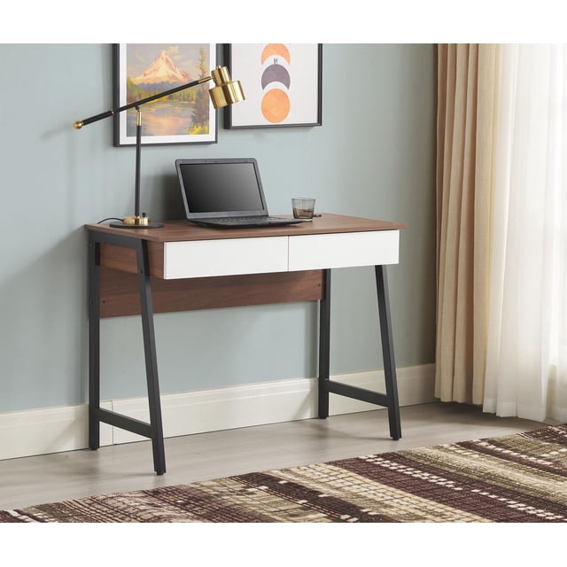 Mainstays 2 Drawers Computer Desk with USB Charger for Teen Adult, 39.4' Study Writing Table, Walnut Canyon Finish.