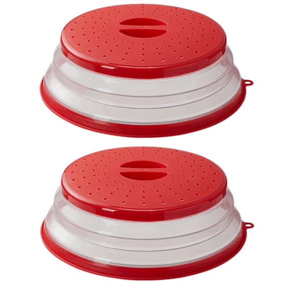 2X Collapsible Microwave Splatter Cover, Microwave Trays Food Cover with Lids(Red)