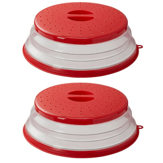 2X Cubierta Plegable de Salpicaduras para Microondas Cubierta para Alimentos Bandejas de Microondas con Tapas (Rojo)