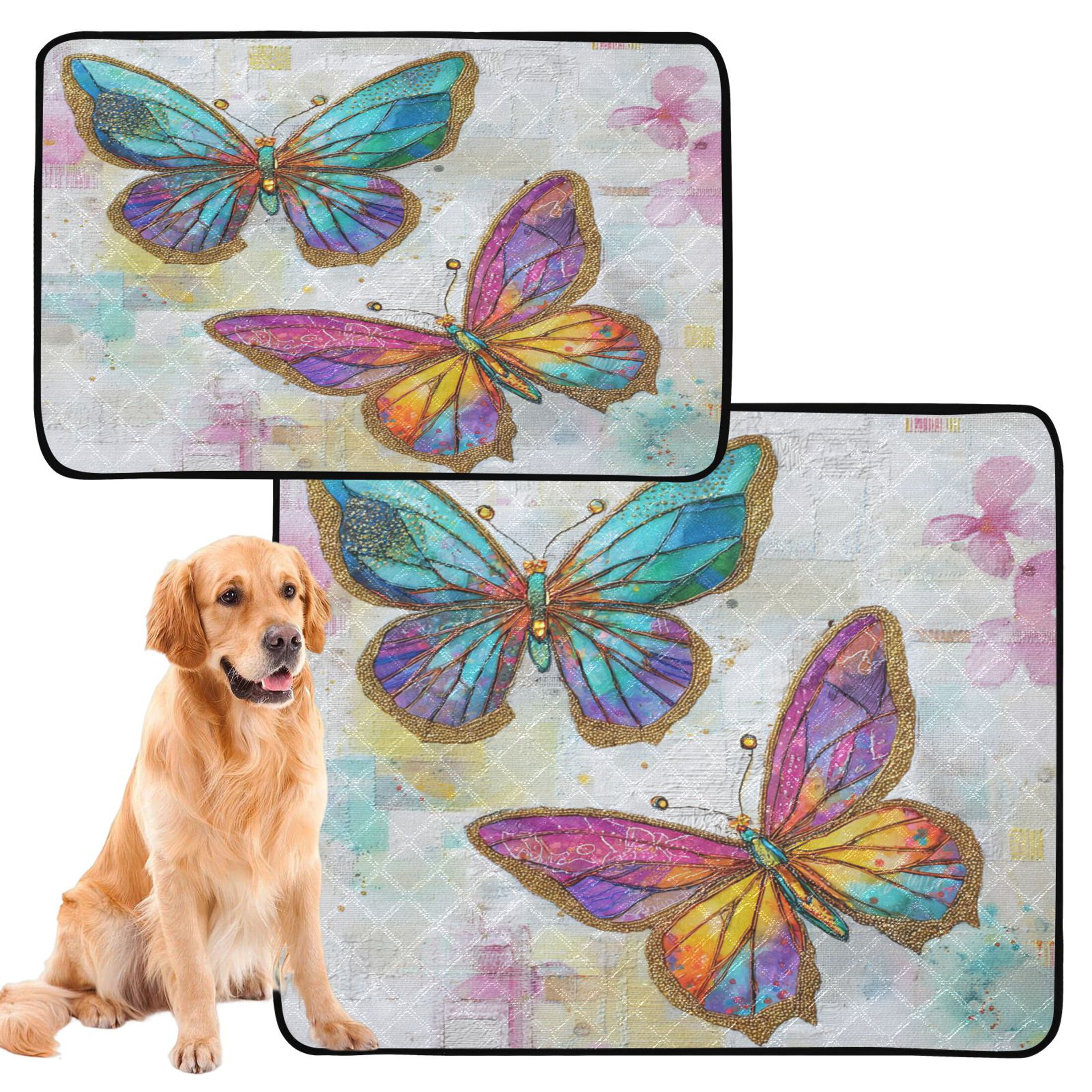 Qxltty Artistic Butterfly Cat litter Pads Pet Set of 3 Diaper Mats Center Anti-leakage Layer Absorbent Soft and Comfortable