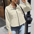 thumbnail image 4 of Luivaraty Womens Suede Jacket Long Sleeve Bomber Jacket Fashion Trendy Laple Zip Up Pockets Outwear Coat, S-2XL, 4 of 7