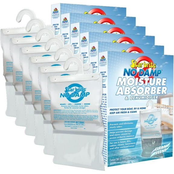 StarBrite No Damp Moisture Absorber & Dehumidifier 16 Oz Hanging Bag - Simple, Portable, Humidity Control for Boats, RVs, Closets & More - Prevent Musty Odor & Moisture Damage, Case of 6