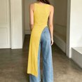thumbnail image 5 of Women's Crew Neck Sleeveless Long Tank Top Solid Color Asymmetric Slit Hem Slim Fit Casual Summer Cami Vest Yellow, 5 of 7