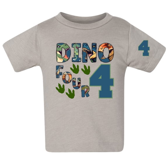 Dino 4 FOUR Dinosaur Fourth Birthday T Shirt (Toddler Boys)