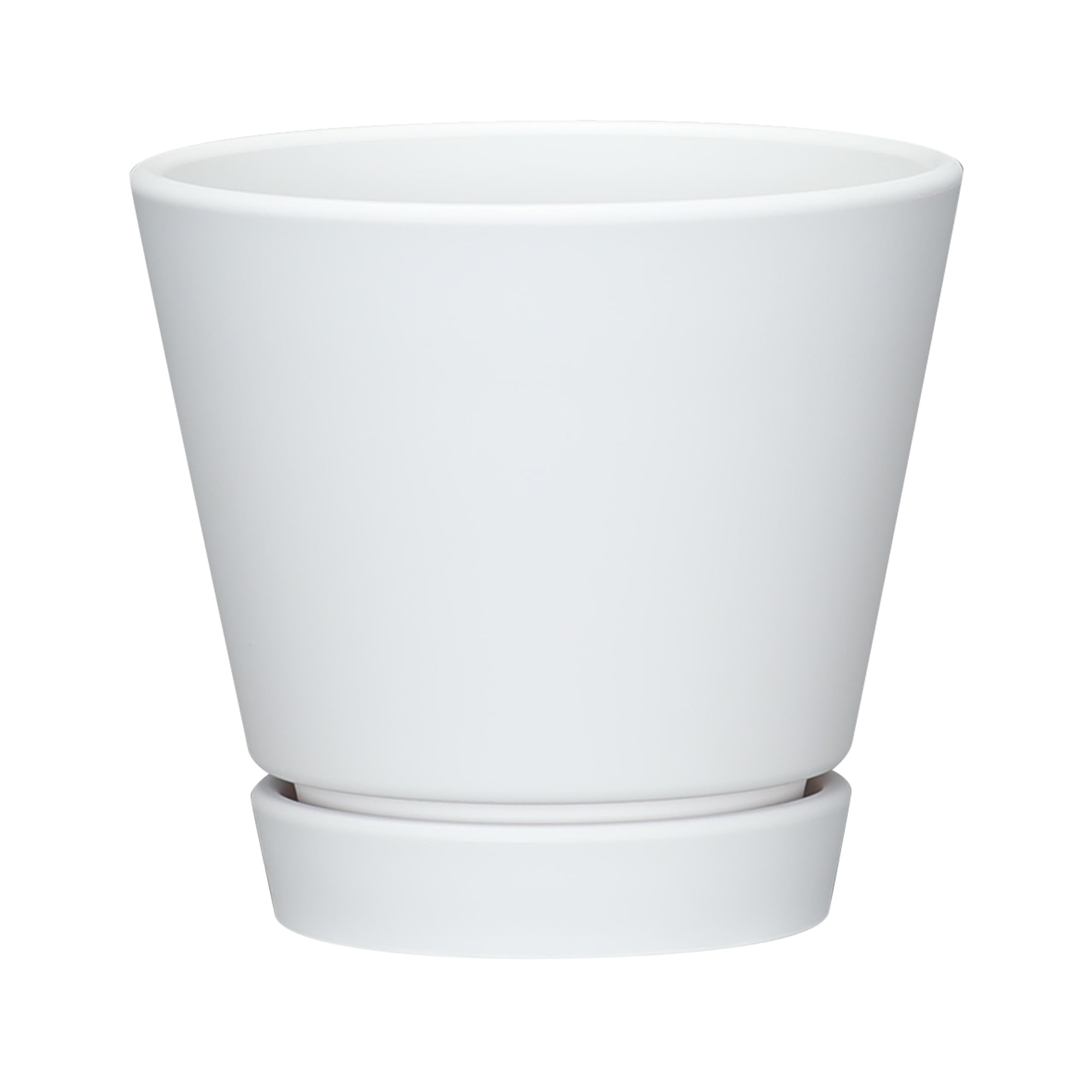 (2 pack) Mainstays Recycled Resin Planter With Attached Saucer, White, 5.9in x 5.9in x 5.5in