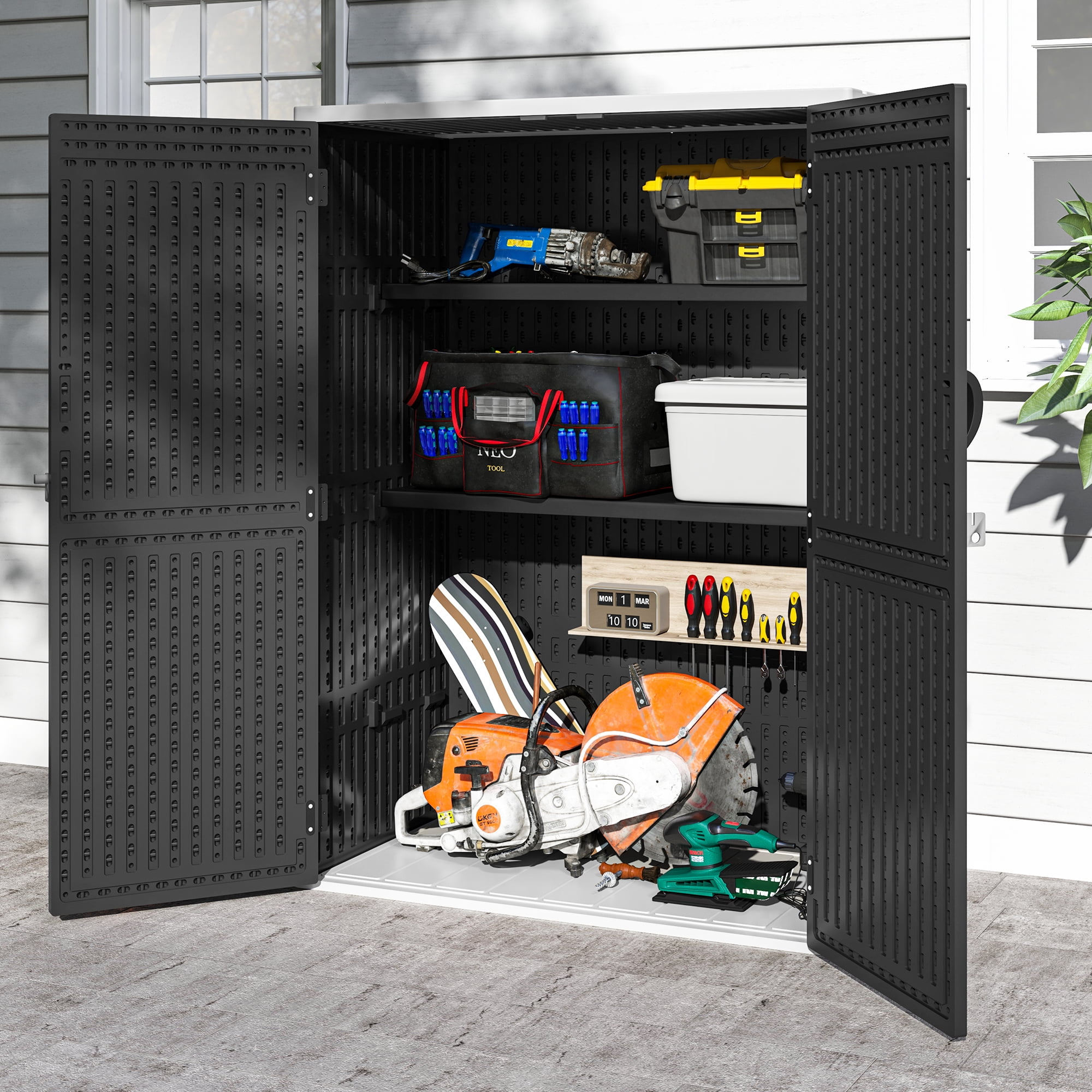 Uforic 2Pcs Outdoor Storage Shed Shelves - Space-Saving Racks Waterproof for Outdoor Sheds,Garden & Camping Gear Black