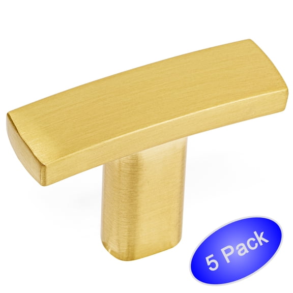 5 Pack - Cosmas 2363BB Brushed Brass Subtle Arch Cabinet Hardware Handle Knob 1-7/16" Overall Length