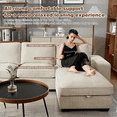 thumbnail image 3 of INGALIK 98" Sectional Sofa with Large Storage Chaise, L-Shaped Oversized Couch, Chenille Sofa 3-Seat with Removable Cushion Covers USB Type-C Ports for Living Room (Beige), 3 of 8