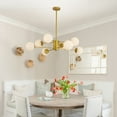 thumbnail image 6 of 35" Modern Gold Sputnik Chandelier with 8 White Glass Globe Shades, Branching Design Mid-Century Ceiling Light Fixture for Dining Room, Living Room, or Bedroom, No Bulbs, 6 of 9