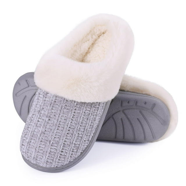 House Slippers Evshine para mujer, cálido punto de chenilla, gris 38-39