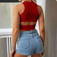 thumbnail image 4 of Tank Tops for Women BWASD Casual Slim Fit Basic Tees Dressy Solid Color Racerback Ribbed Knitted Sleeveless Shirt Fashion Clothes Cute Crop Tops Y2K (Red L), 4 of 6