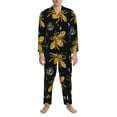 thumbnail image 4 of Bingfone Men'S Pajama Set 2 Piece Loungewear Pjs, Long Sleeve With Pajama Pants-Hohey Bee Golden Embroidery, 4 of 9