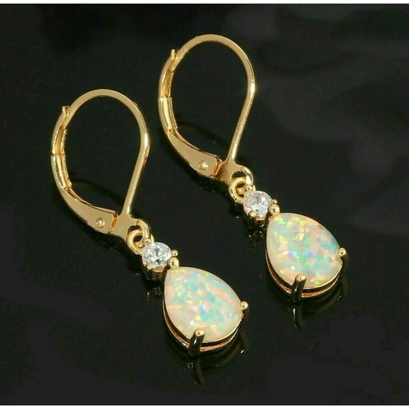 Ahansh Jewels 925 Sterling Silver Opal Dangle Lever Back Dangle Earrings Pear Cut
