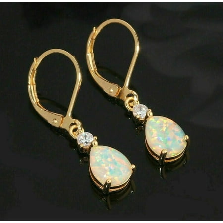 Gaspara 925 Sterling Silver Opal Dangle Lever Back Earrings Pear Cut