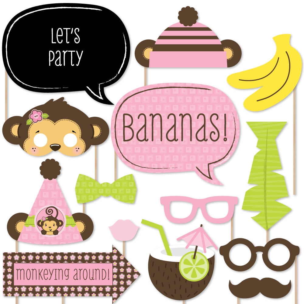 Monkey Girl - Photo Booth Props Kit - 20 Count