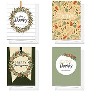 Modern Farmhouse Thanksgiving Greeting Cards / 24 Rustic Autumn Note Cards / 4 Classic Illustrated Fall Designs / 4 5/8" x 6 1/4" Card Pack