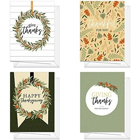 Modern Farmhouse Thanksgiving Greeting Cards / 24 Rustic Autumn Note Cards / 4 Classic Illustrated Fall Designs / 4 5/8" x 6 1/4" Card Pack