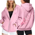 thumbnail image 2 of Breast Cancer Awareness Zip Up Hoodie Women Oversized Graphic Hooded Jackets Casual Fall Preppy Long Sleeve Sweatshirts, 2 of 7