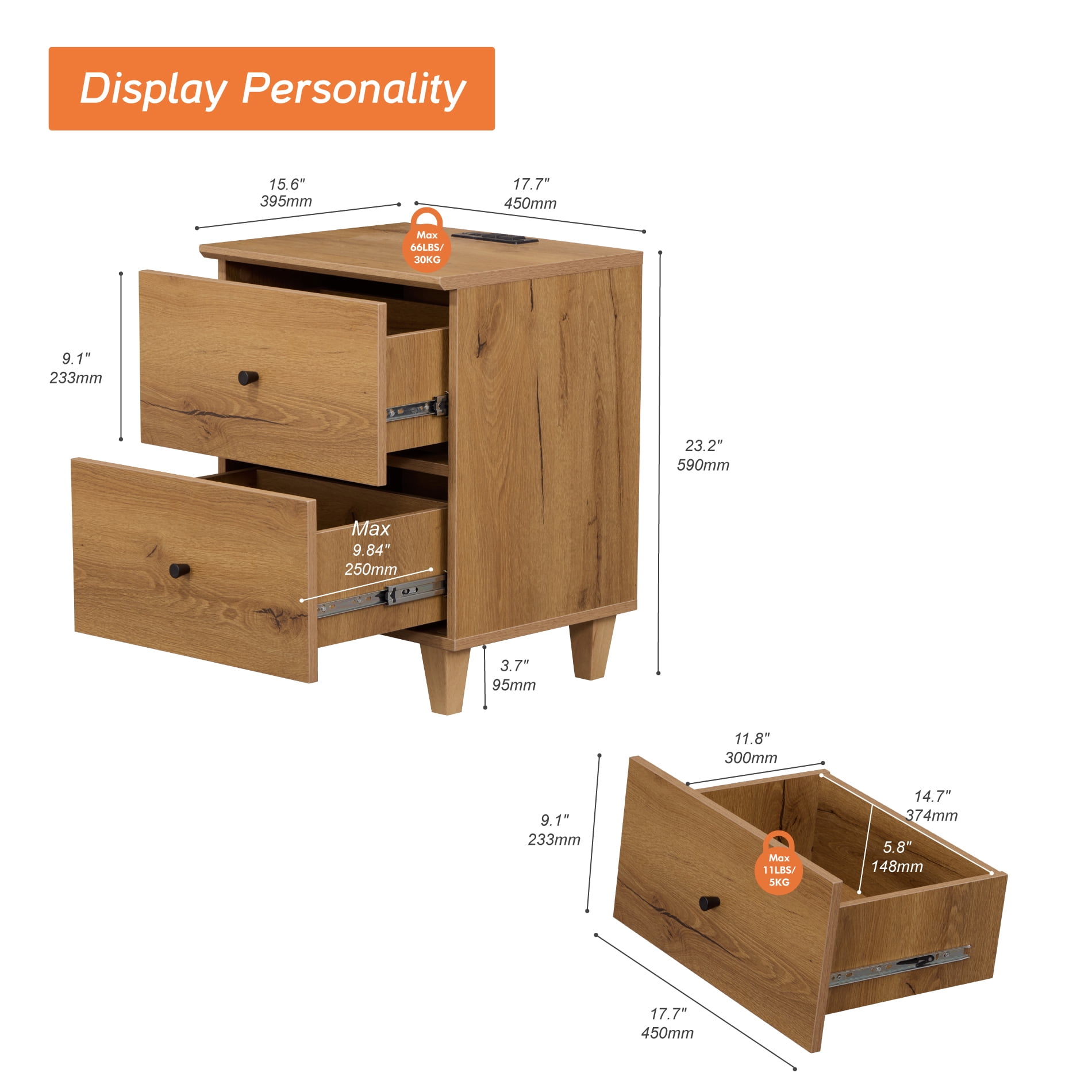 WAMPAT Modern Queen Size Canopy Bed Frame and Nightstand Set, No Box Spring Needed 4 Poster Bed with Headboard, Wooden Bedside Table with Charging Station for Bedroom, Dark Brown Wood