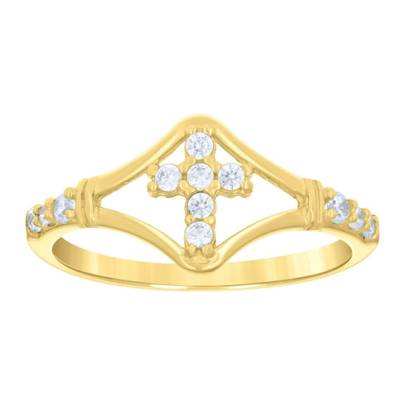 14k Yellow Gold Womens Cz Cross Sz7 Religious Ring Band