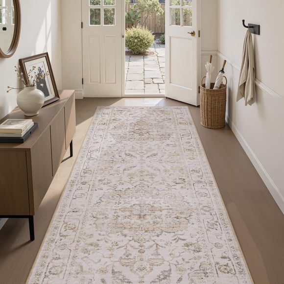 PADOOR 2X10 Runner Rug,Runners for Hallways,Soft Beige Washable Bedside Rugs for Bedroom,Non Slip Long Rug for Hallways Entryway Laundry Room Stair K