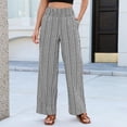 thumbnail image 5 of HKYNLAG Women Striped Linen Pants Loose Wide Leg Trousers Casual High Rise Smock Waist Pants Comfy Lounge Pants with Pockets Black S, 5 of 5