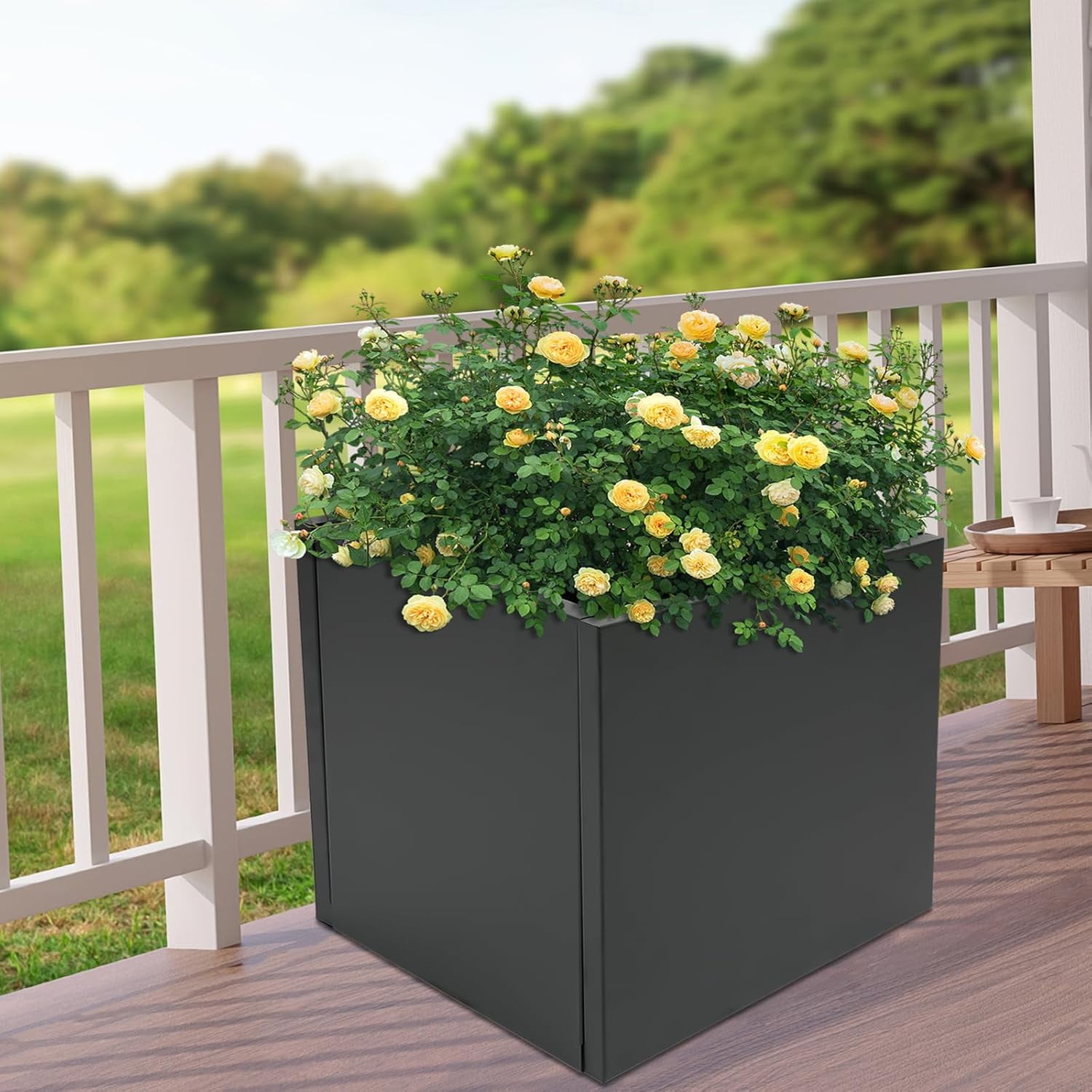 26 Inch Steel Square Planter Box Black Cube Planting Box Indoor Outdoor Flowers Plants Planter for Patio Yard Garden