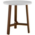 thumbnail image 1 of 20 inch Round Side Table in White Faux Marble and Acorn, 1 of 5