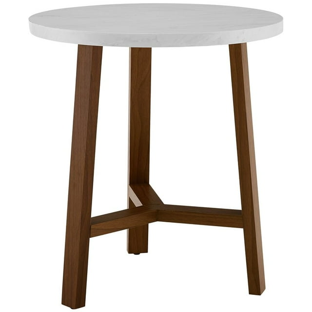 Table d'Appoint Ronde de 20 Pouces en Faux Marbre Blanc et Gland