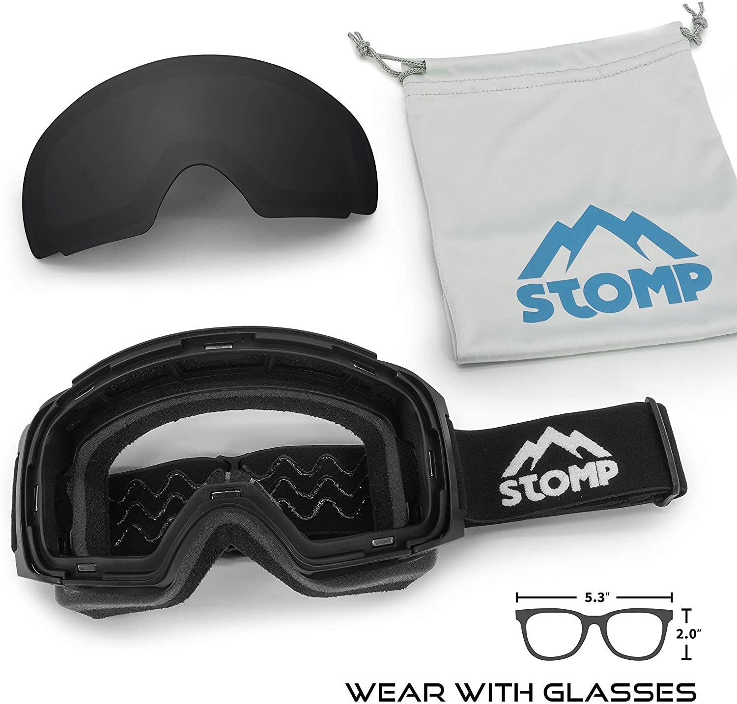 Stomp Ski Goggles PRO - Frameless, Interchangeable Lens 100% UV400 Protection Snow Goggles for Men & Women (Black) - image 2 of 7